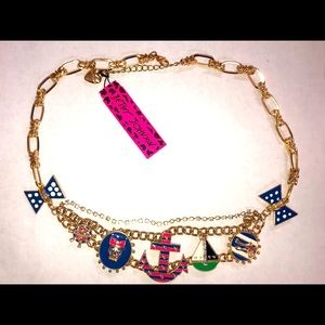NWT Betsey Johnson Yacht Club necklace, gold tone with pink, blue, green